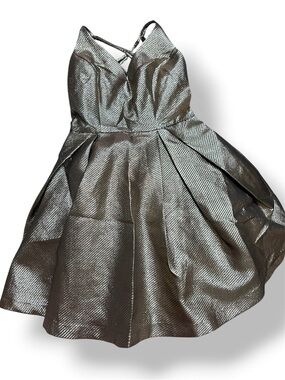 Fashion Nova Metallic Silver Fit-and-Flare Party Dress